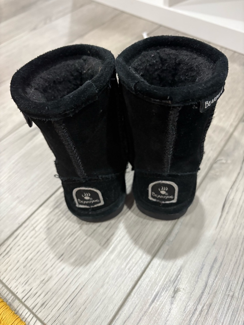 BearPaw Kids Black Suede Shearling Short Boots